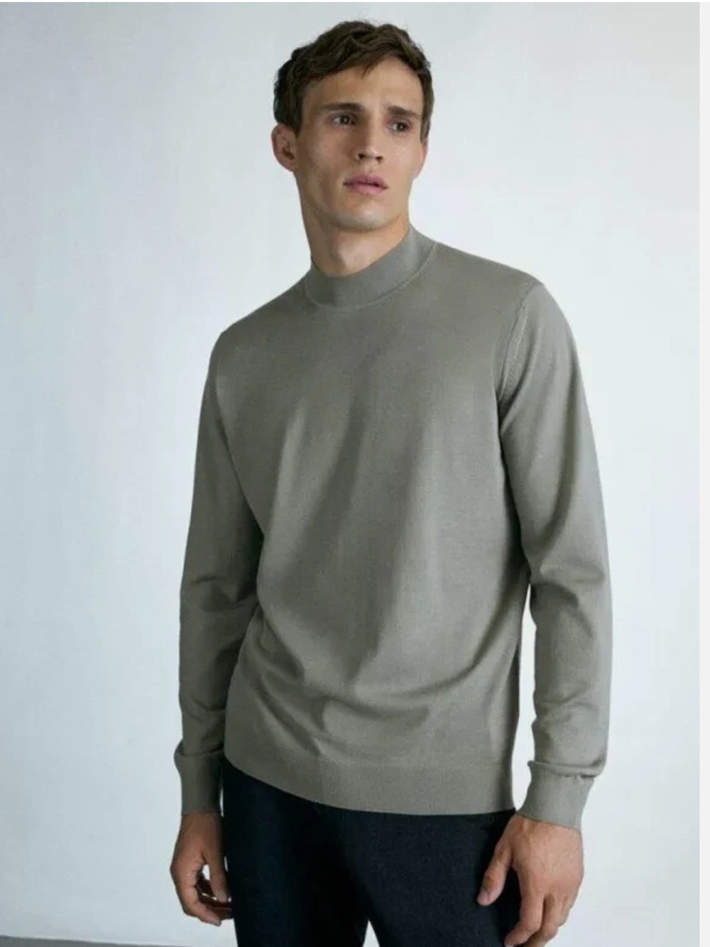 Massimo Dutti Men’s 100% Merino Wool Mockneck Sweater, Medium Dark Gray Like New